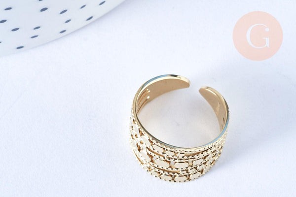Bague réglable pois acier 304 inoxydable doré taille 54, x1 (G6569)