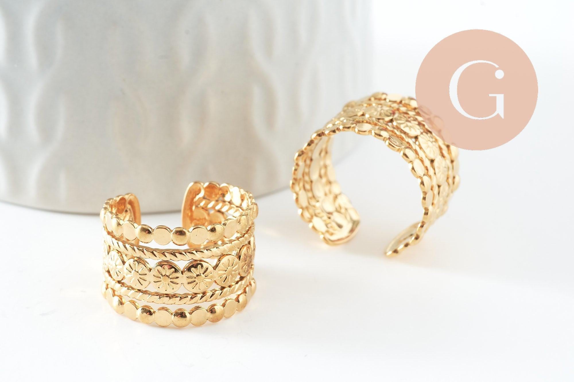 Bague réglable pois acier doré taille 54, Une bague résistante à la vie x1 G9765