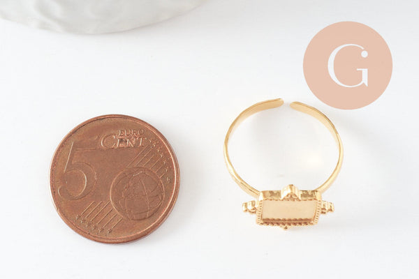 Bague réglable pour cabochon carré 8mm acier 304 inoxydable doré 18mm, x1 G9723