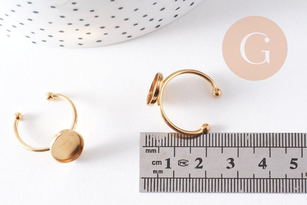 Bague réglable pour cabochon ovale 14x10mm en acier 304 inoxydable doré IP , x2 (G10296)