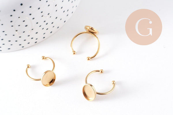 Bague réglable pour cabochon ovale 14x10mm en acier 304 inoxydable doré IP , x2 (G10296)