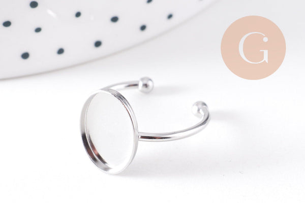 Bague réglable pour cabochon ovale 14x10mm en acier 304 inoxydable platine , x2 (G10295)