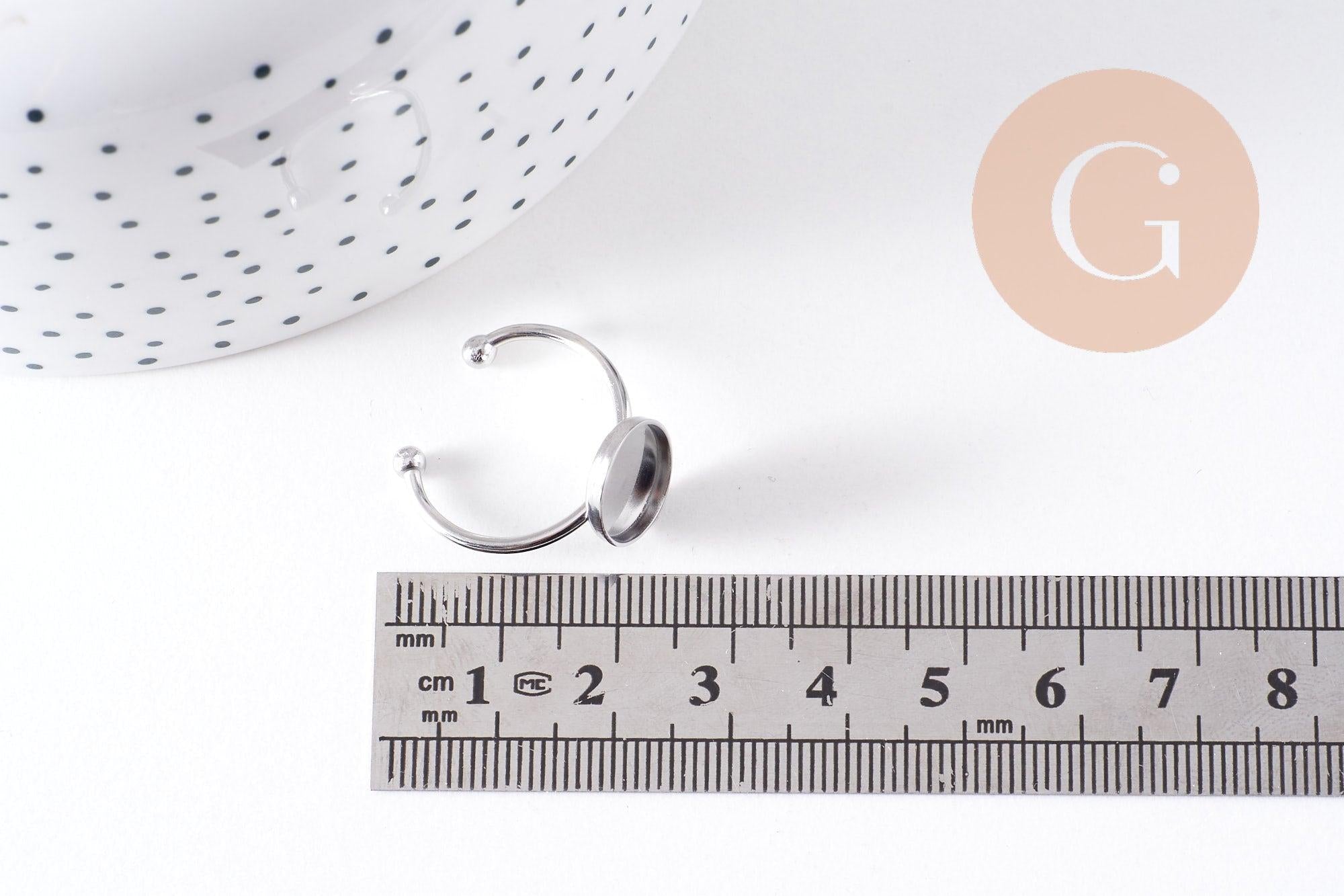 Bague réglable pour cabochon ovale 14x10mm en acier 304 inoxydable platine , x2 (G10295)