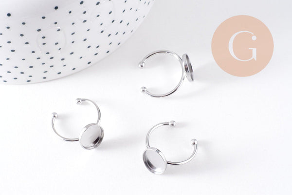 Bague réglable pour cabochon ovale 14x10mm en acier 304 inoxydable platine , x2 (G10295)