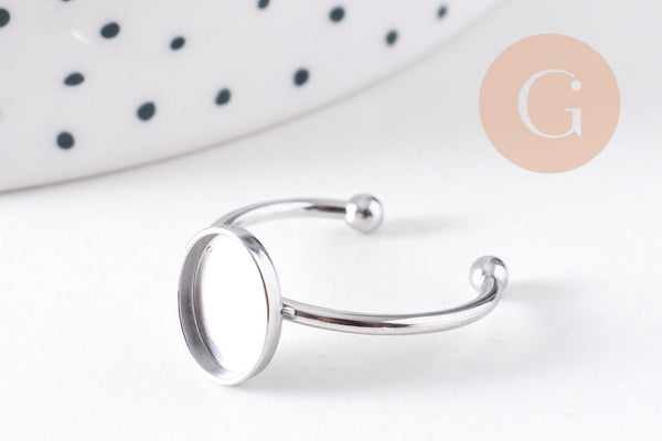 Bague réglable pour cabochon ovale 9x10mm en acier 304 inoxydable platine , x2 (G10297)