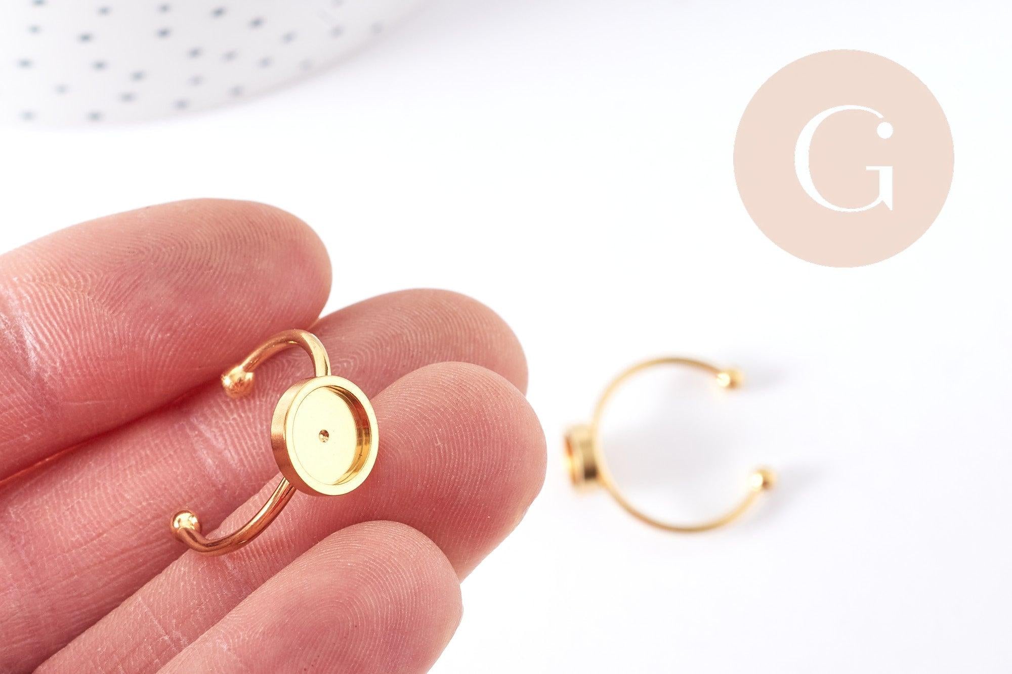 Bague réglable pour cabochon rond 8mm acier 304 inoxydable doré IP 18mm, x1 (G6058)