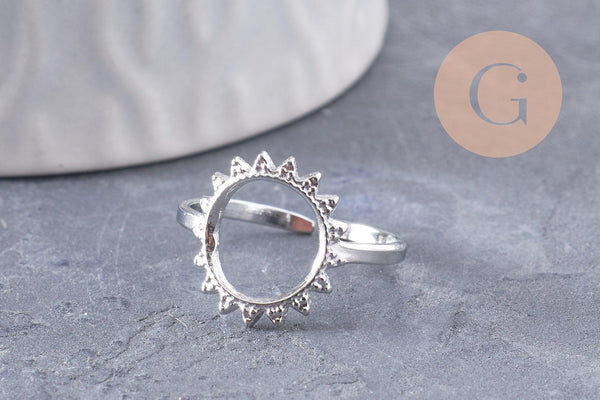 Bague réglable soleil acier inoxydable platine Taille 54, x1 (G9994)