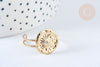 Bague réglable soleil zircon acier 304 inoxydable doré 304 Taille 54, x1 (G7016)