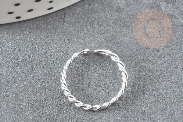 Bague réglable torsadée argent 925 massif 20mm, x1 (G9138)