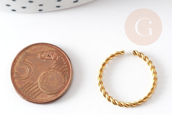 Bague réglable torsadée fine laiton brut 19mm, x2 (G8068)