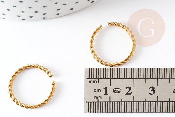 Bague réglable torsadée fine laiton brut 19mm, x2 (G8068)