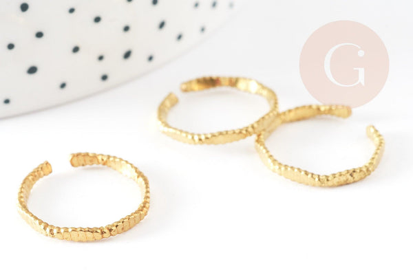 Bague réglable vague striée laiton brut 19mm, x2 (G8898)