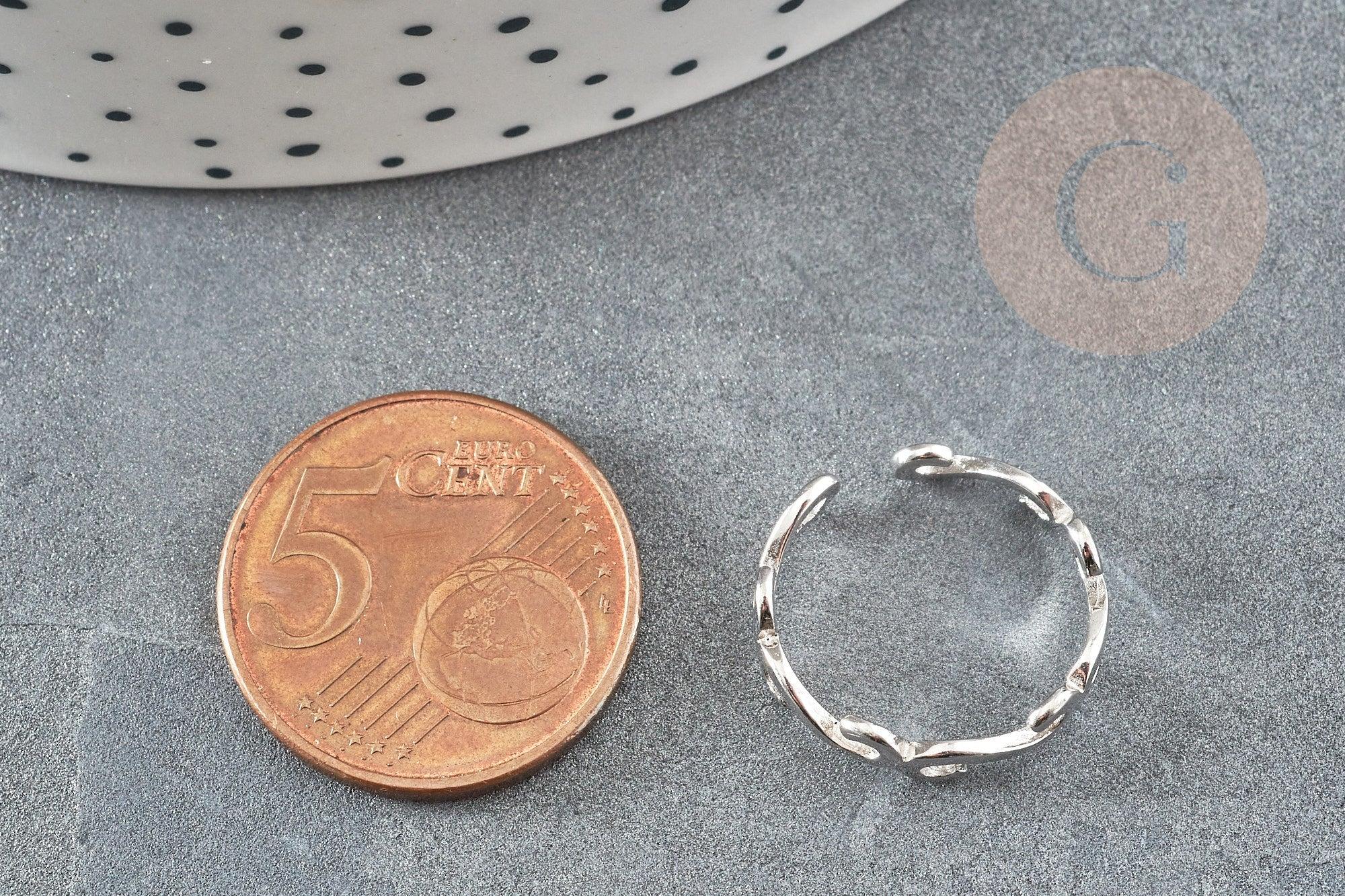 Bague réglable volutes argent 925 massif 18mm, x1 (G9142)