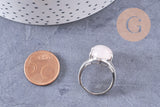 Bague réglable zamac argenté quartz rose 18mm, x1 (G5903)