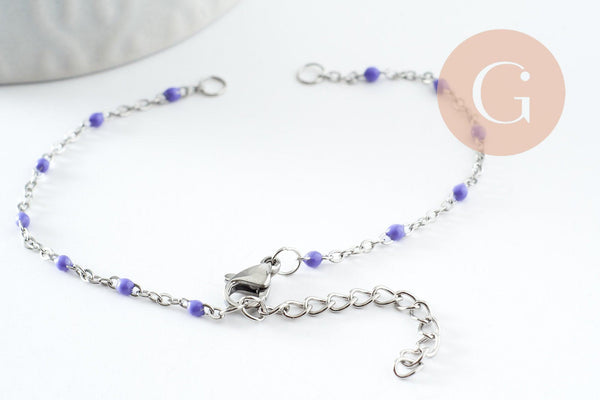 Base bracelet fin résine colorée acier 304 platine avec anneaux 2mm-16mm,x1 (G9494)