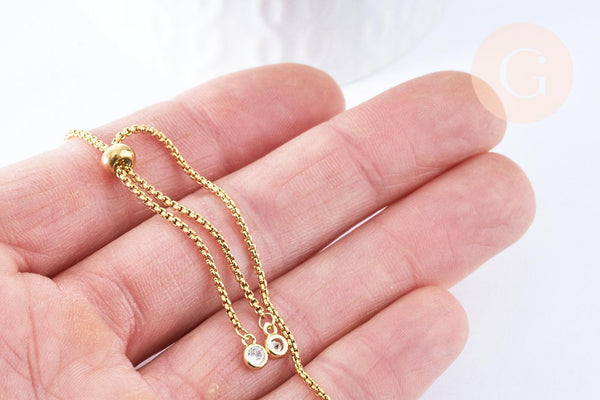 Base bracelet vénitienne chaine réglable acier inoxydable 304 doré 13cm, x1 (G6980)