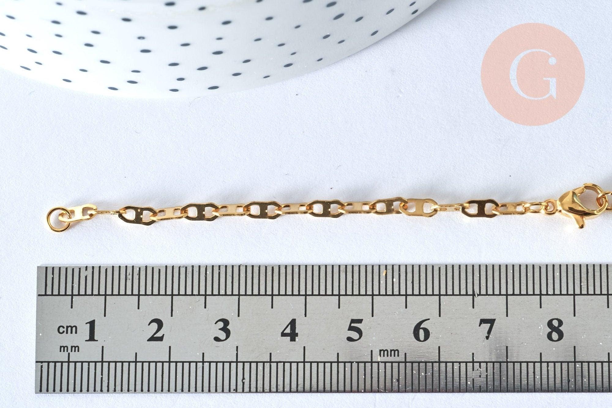 Base de bracelet ajustable acier doré 14k maille marine 16cm,x1 (G5963)