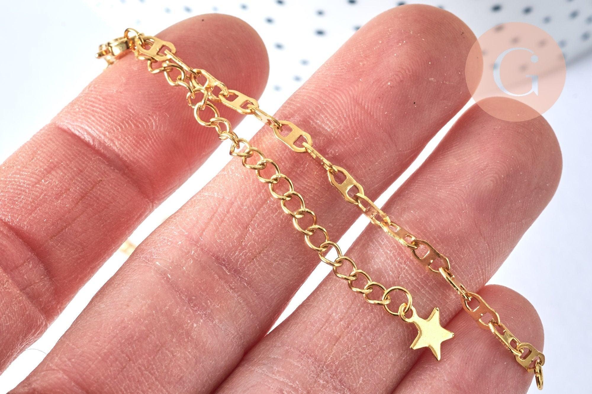 Base de bracelet ajustable acier doré 14k maille marine 16cm,x1 (G5963)