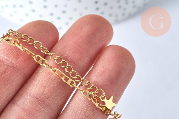 Base de bracelet ajustable acier doré 14k maille marine 16cm,x1 (G5963)