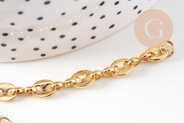 Base de bracelet ajustable laiton doré 14k grain de café 23cm, x1 (G5964)