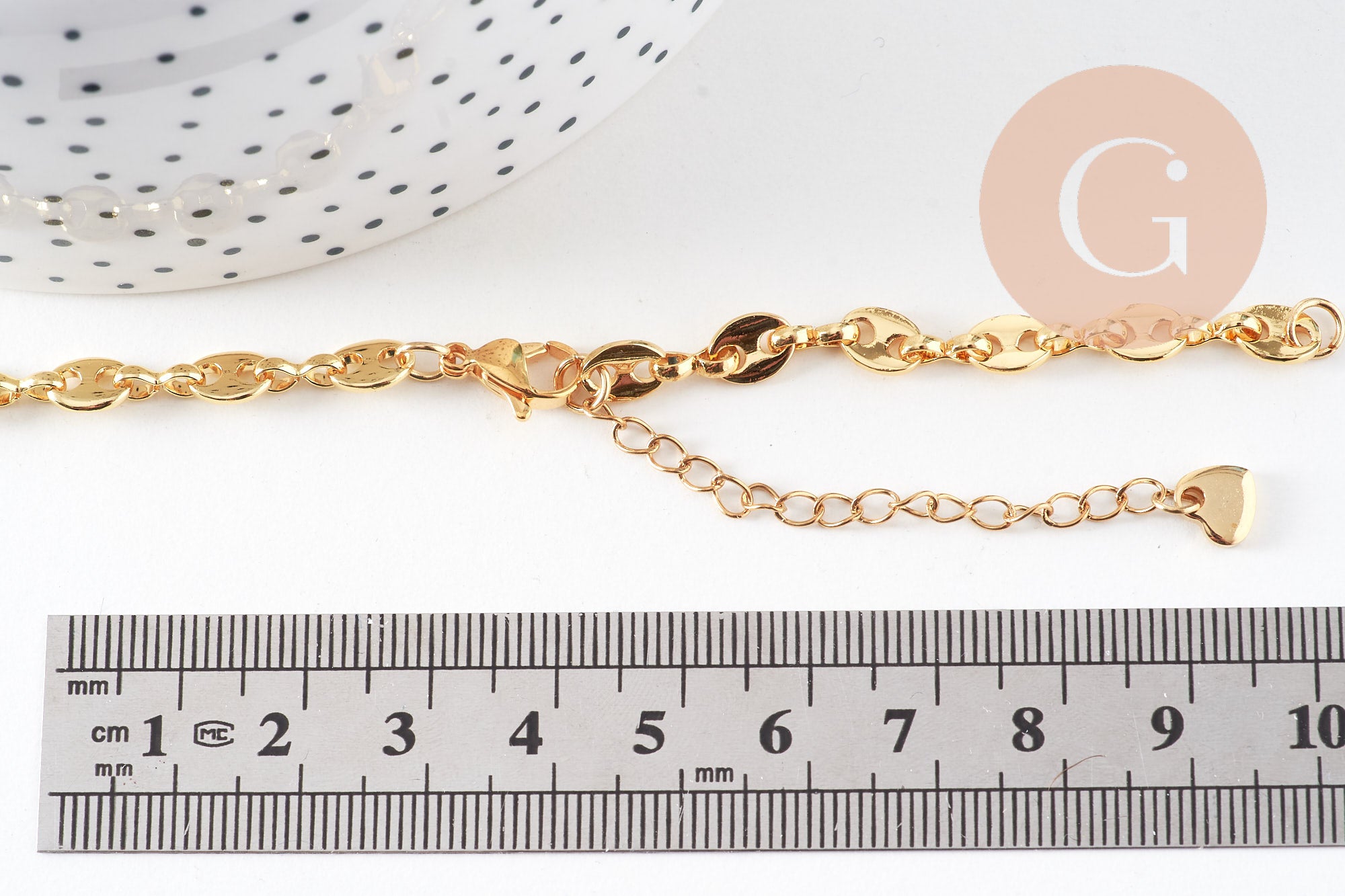 Base de bracelet ajustable laiton doré 14k grain de café 23cm, x1 (G5964)