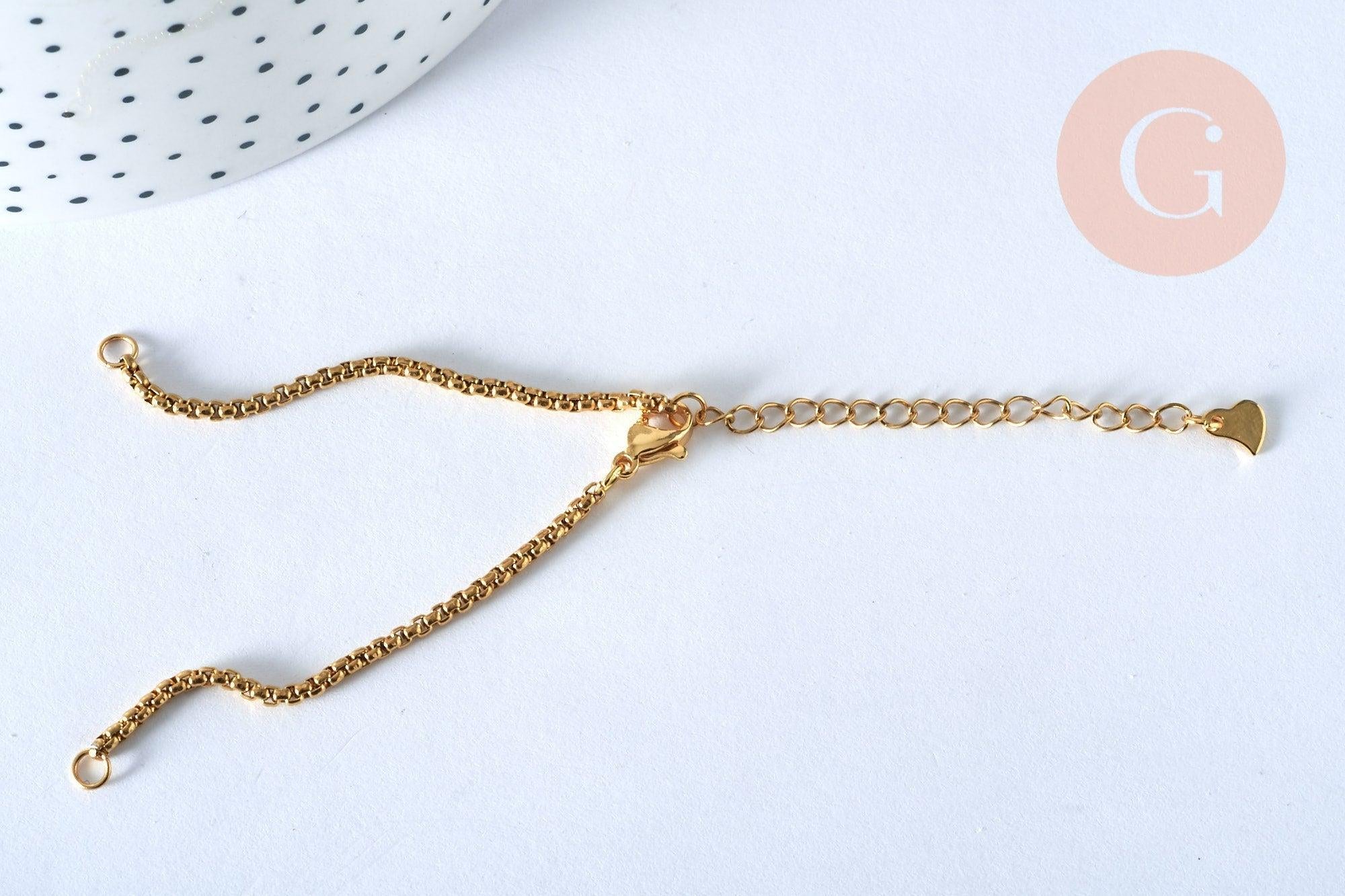 Base de bracelet ajustable maille vénitienne or acier 304 inoxydable doré 14k 16cm, x1 G5991