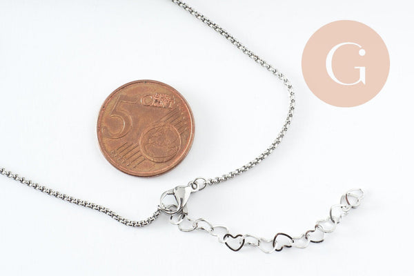 Base de bracelet chaine carré maille vénitienne acier 304 inoxydable platine 1mm-18cm, x1 (G9533)