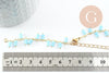Base de bracelet chaine cheville laiton doré et perles verre turquoise 16.2cm, x1 (G9590)