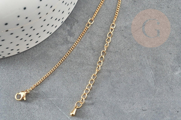 Base de bracelet chaine dorée maille plate 16K 2.5microns 17.7cm, x1 (G9243)