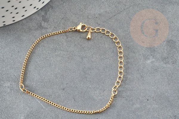 Base de bracelet chaine dorée maille plate 16K 2.5microns 17.7cm, x1 (G9243)