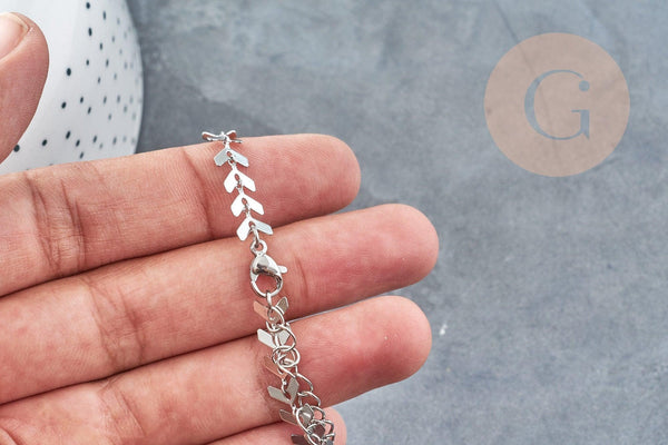 Base de bracelet chaine épis acier 304 inoxydable platine 15.7cm, x1 (G9048)