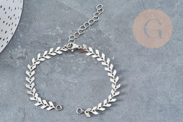 Base de bracelet chaine épis acier 304 inoxydable platine 15.7cm, x1 (G9048)