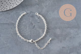 Base de pulsera de cadena forzada de acero inoxidable 304 plateado de 4mm/15.5cm, x1 (G11211)