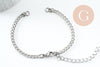 Base de bracelet chaine gourmette acier 304 inoxydable platine 2mm-16.3cm, x1 (G9481)