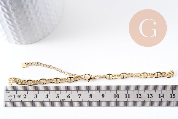 Base de bracelet chaine maille marine laiton doré 18k 15cm, x1 (G10394)