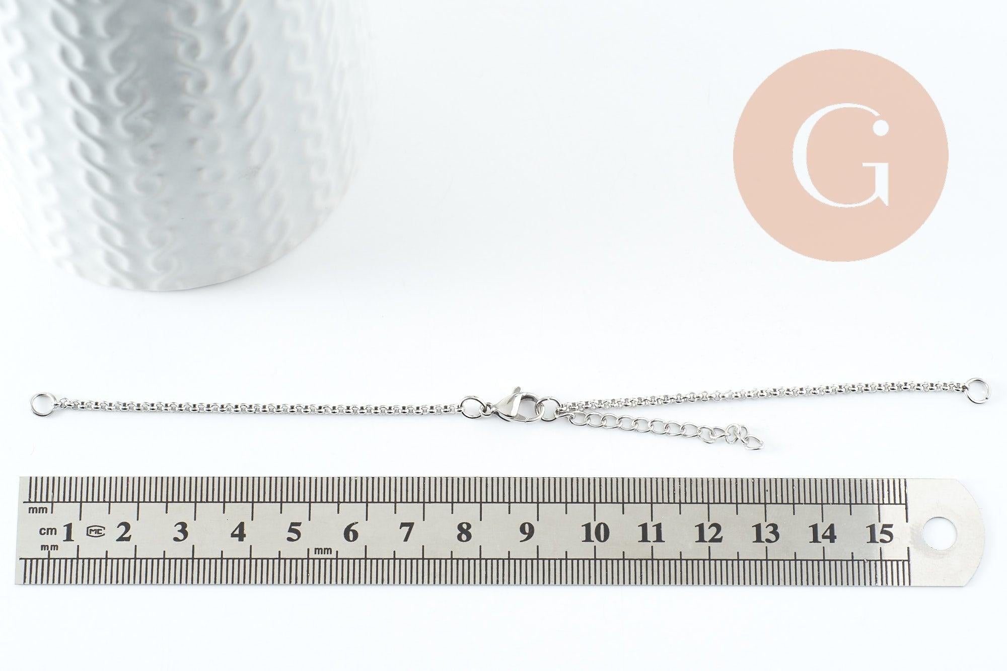 Base de bracelet chaine rolo acier 304 inoxydable platine 2.5mm-16.5cm, x1 (G9483)