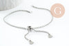 Base de bracelet chaine rollo réglable acier 304 inoxydable platine 25cm, x1 (G9496)