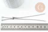 Base de bracelet chaine rolo réglable acier 304 inoxydable platine 25cm, x1 (G9496)