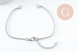 Base de bracelet chaine rolo acier 304 inoxydable platine 2.5mm-16.5cm, x1 (G9483)