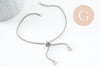Base de bracelet chaine rolo réglable acier 304 inoxydable platine 25cm, x1 (G9496)