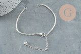 Base de bracelet chaine vénitienne acier 304 inoxydable platine 15.5cm, x1 (G9448)