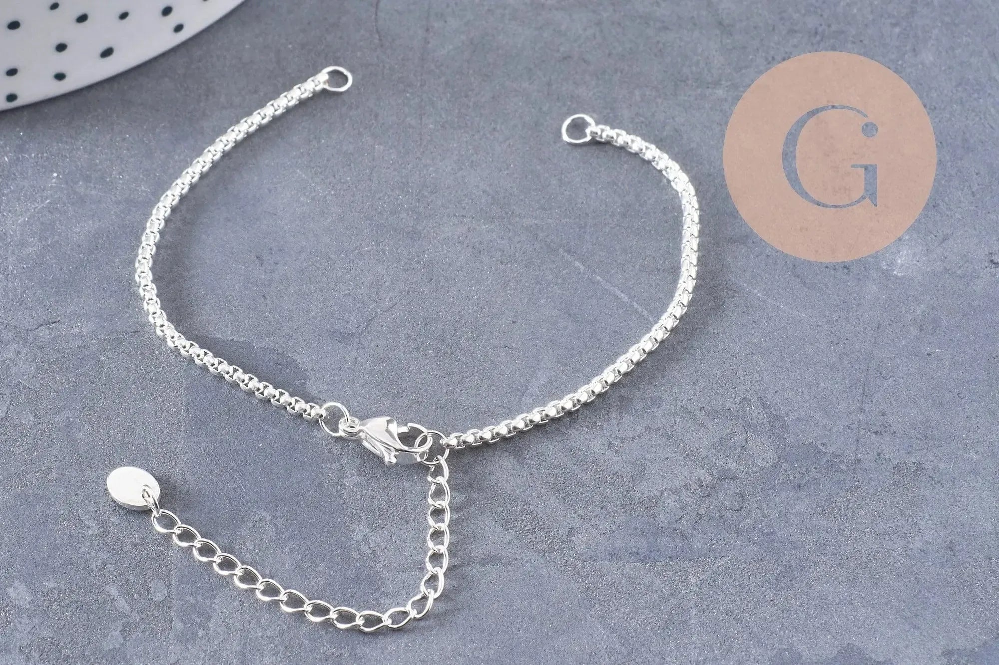 Base de bracelet chaine vénitienne acier 304 inoxydable platine 15.5cm, x1 (G9448)