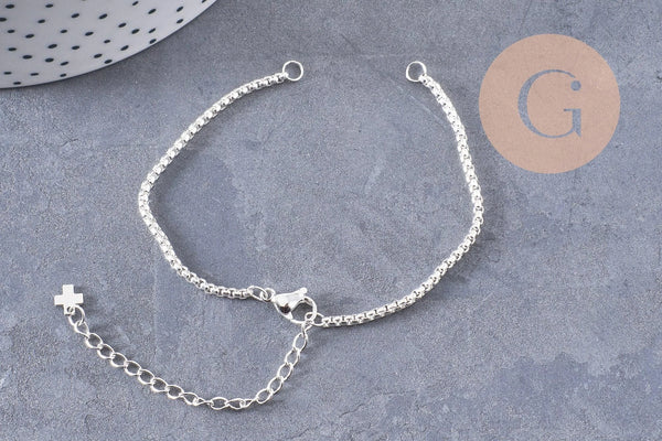 Base de bracelet chaine vénitienne acier 304 inoxydable platine 15.5cm, x1 (G9448)
