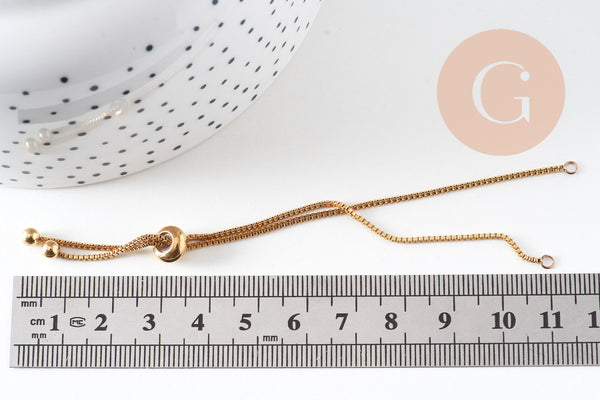 Base de bracelet réglable acier doré 14k chaine vénitienne 22cm,création bijoux sans nickel,bracelet acier inoxydable , x1 G5686