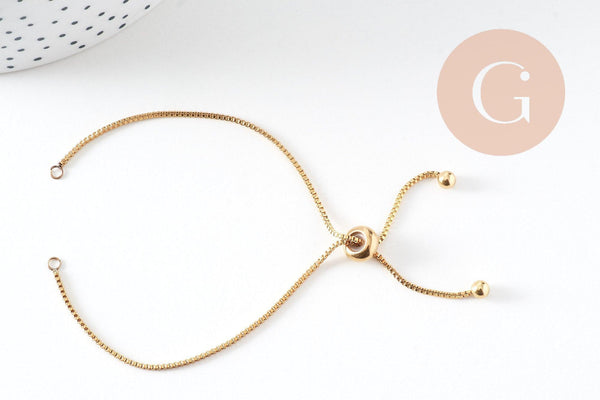 Base de bracelet réglable acier doré 14k chaine vénitienne 22cm,création bijoux sans nickel,bracelet acier inoxydable , x1 G5686