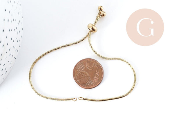 Base de bracelet réglable acier doré 304 inoxydable, 14k maille serpent, 23cm, x1 (G5688)