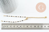 Base de bracelet réglable chaine acier 304 doré inoxydable résine noire 16.2cm, x1 (G9592)