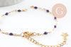 Base de bracelet réglable chaine acier 304 doré inoxydable résine violette 16.2cm, x1 (G9593)