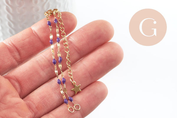 Base de bracelet réglable chaine acier 304 doré inoxydable résine violette 16.2cm, x1 (G9593)