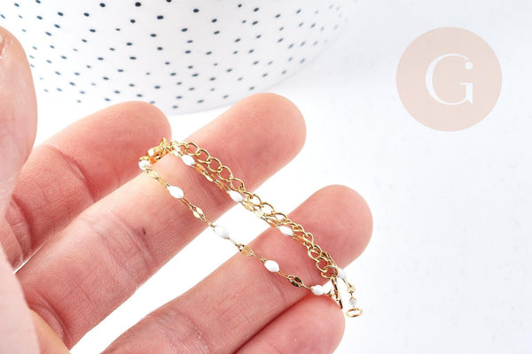 Base de bracelet réglable chaine résine blanche acier doré 14k inoxydable 16.2cm, x1 (G8623)